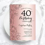 Invitation Rose Gold Floral 40e fête d'anniversaire<br><div class="desc">Rose Gold Floral 40th Birthday Party Invitation. Design moderne minimaliste avec accents de dessin botanique et police de script de typographie. Carte invitation simple et tendance,  parfaite pour une célébration anniversaire élégante. Peut être customisé à n'importe quel âge. Invitations Zazzle imprimées ou téléchargement instantané modèle imprimable numérique.</div>