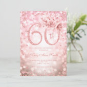 Invitation Rose Gold Floral 60e Anniversaire Lumières (Debout devant)