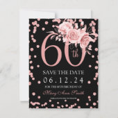 Invitation Rose Gold Floral 60e Enregistrer la date Noir (Devant)