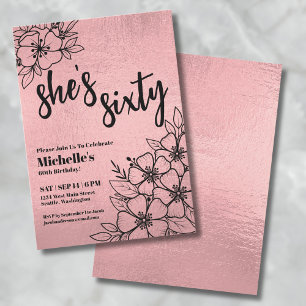Invitation Rose Gold Floral 60e fête d'anniversaire