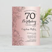 Invitation Rose Gold Floral 70e fête d'anniversaire (Debout devant)