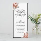 Invitation Rose Gold Floral 70th Birthday Program Menu (Debout devant)