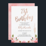 Invitation Rose Gold Floral à l'occasion de son 21<br><div class="desc">Invitation Rose Gold Floral à l'occasion de son 21e anniversaire

Soignée et élégante invitation au vingt-et-unième anniversaire rose et or avec quelques roses d'aquarelle rose et de verre de champagne rose à feuilles d'or imitant le texte .  C'est une belle façon d'invitation les invités à votre prochain 21e anniversaire.</div>