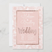 Invitation Rose Gold Floral Blush Pink Brush Script Mariage (Devant)
