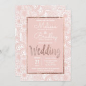 Invitation Rose Gold Floral Blush Pink Brush Script Mariage (Devant / Derrière)