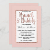 Invitation Rose Gold Floral Blush rose Brush Brunch Bubbly (Devant / Derrière)