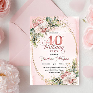 Invitation Rose Gold Floral Bohème Chic 40e Anniversaire