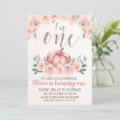 Invitation Rose Gold Floral Citrouille 1er anniversaire Invit (Debout devant)
