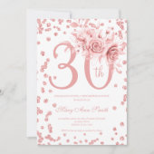 Invitation Rose Gold Floral & Confetti 30e fête d'anniversair (Devant)