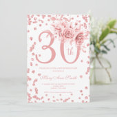 Invitation Rose Gold Floral & Confetti 30e fête d'anniversair (Debout devant)