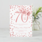 Invitation Rose Gold Floral & Confetti 70e fête d'anniversair (Debout devant)