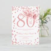 Invitation Rose Gold Floral & Confetti 80e fête d'anniversair (Debout devant)