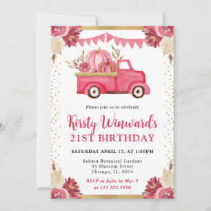Invitation Rose Gold Floral Courge Camion Automne 21e Anniver