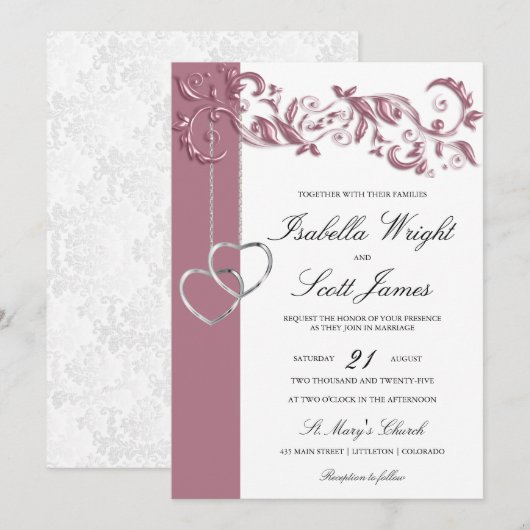 Invitation Rose Gold Floral Design (Devant / Derrière)