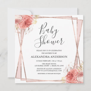 Invitation Rose Gold Floral Élégant Baby shower moderne