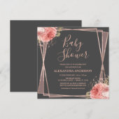 Invitation Rose Gold Floral Élégant Baby shower moderne (Devant / Derrière)