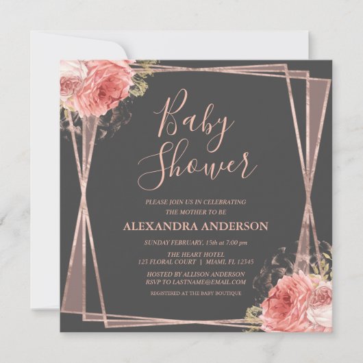 Invitation Rose Gold Floral Élégant Baby shower moderne (Devant)