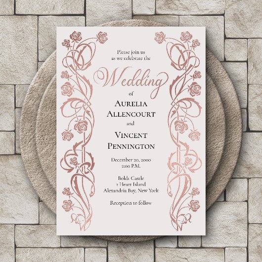 Invitation Rose Gold Floral Fairytale Mariage