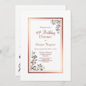 Invitation Rose Gold Floral Frontière 40e anniversaire Dîner (Devant / Derrière)