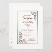 Invitation Rose Gold Floral Frontière Surprise 18e anniversai (Devant / Derrière)