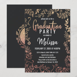 Invitation Rose Gold Floral Gold Parties scintillant Ombre Gr