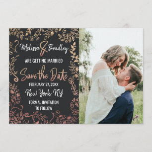 Invitation Rose Gold Floral Or Rose Gold Paillettes Ombre Enr