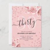 Invitation Rose Gold Floral Parties scintillant 30e Anniversa (Devant)