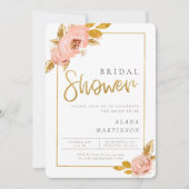 Invitation Rose Gold Floral Parties scintillant nuptiale douc (Devant)