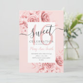 Invitation Rose Gold Floral & Parties scintillant Sweet 16 Sc (Debout devant)