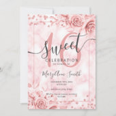 Invitation Rose Gold Floral Sweet 16 Anniversaire Marbre Part (Devant)