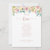 Invitation Rose Gold Floral Tableau Numéro 1 Tableau de siège (Devant)