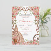 Invitation Rose Gold Floral Western Elégant Quinceañera (Debout devant)