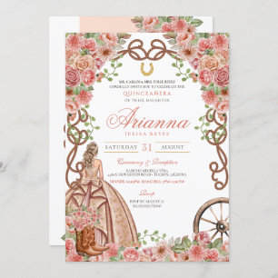 Invitation Rose Gold Floral Western Elégant Quinceañera