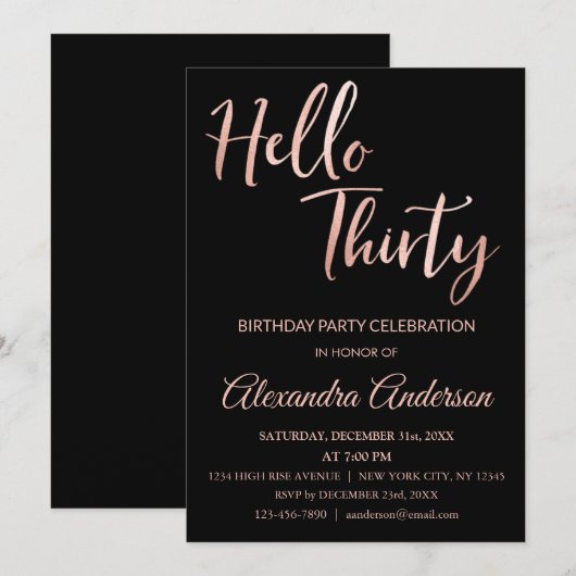 Invitation Rose Gold Foil Bonjour 30 Trente Anniversaire Fête (Devant / Derrière)