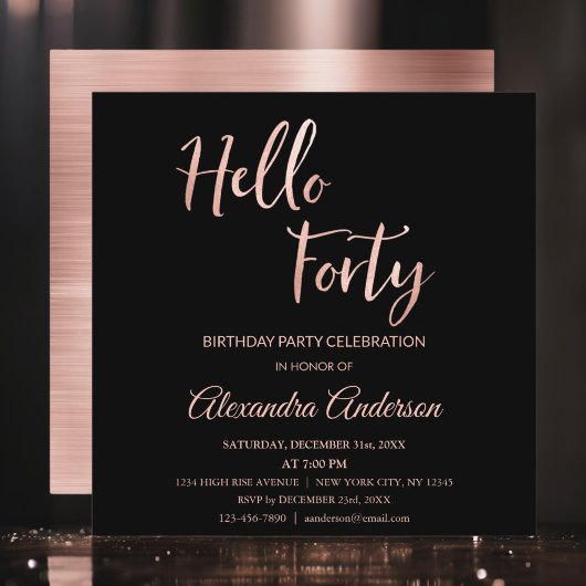 Invitation Rose Gold Foil Bonjour 40 Quarante Anniversaire Fê