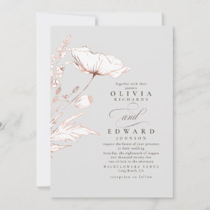 Invitation Rose Gold Foil Fleurs sauvages gris clair Mariage