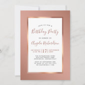 Invitation Rose Gold Foil Frame Élégante fête d'anniversaire (Devant)