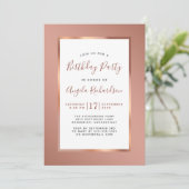 Invitation Rose Gold Foil Frame Élégante fête d'anniversaire (Debout devant)