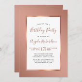 Invitation Rose Gold Foil Frame Élégante fête d'anniversaire (Devant / Derrière)