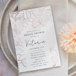 Invitation Rose Gold Foil Line Art Floral Fête des mariées