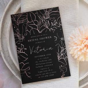 Invitation Rose Gold Foil Line Art Floral Fête des mariées
