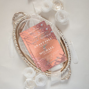 Invitation Rose Gold Foil Luxe Glam Élégant Mariage élégant