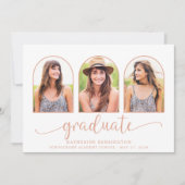 Invitation Rose Gold Foil Marble Arch 3 Photo Graduation (Devant)