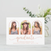 Invitation Rose Gold Foil Marble Arch 3 Photo Graduation (Debout devant)