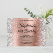 Invitation Rose Gold Foil Parties scintillant argent Monogram (Debout devant)