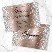 Invitation Rose Gold Foil Parties scintillant argent Monogram