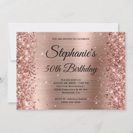Invitation Rose Gold Foil Parties scintillant Fancy Monogramm (Devant)