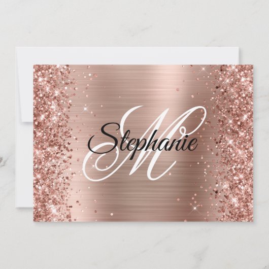 Invitation Rose Gold Foil Parties scintillant Fancy Monogramm (Dos)