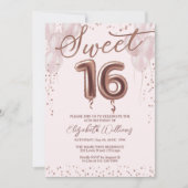 Invitation Rose Gold Foil Sweet 16 Ballons d'anniversaire ros (Devant)