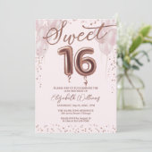 Invitation Rose Gold Foil Sweet 16 Ballons d'anniversaire ros (Debout devant)